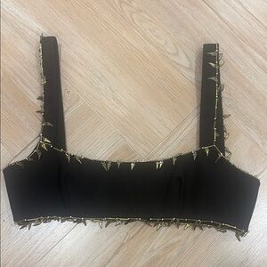 Black Crop Top with Gold Studs